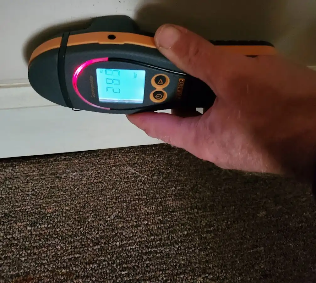 Moisture detection at baseboard during Burst Pipe Cleanup in Whitemarsh Island